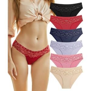 NEW 6 Pair Seamless Sexy No Show Bikini Panties Lacy High Cut Hipters M